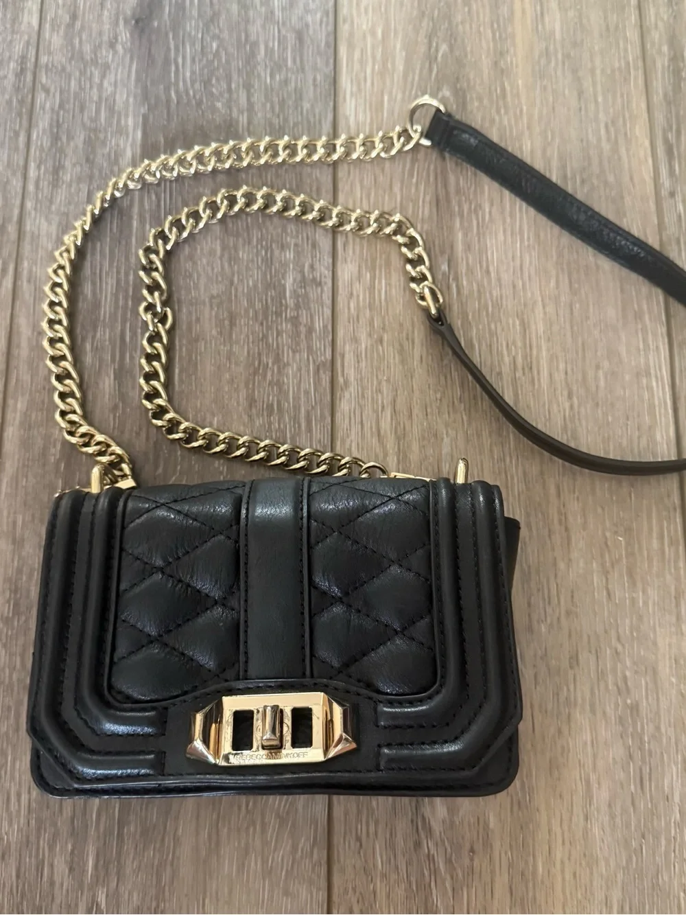Rebecca Minkoff Black Quilted Mini Crossbody with Gold Chain - Picture 3 of 5